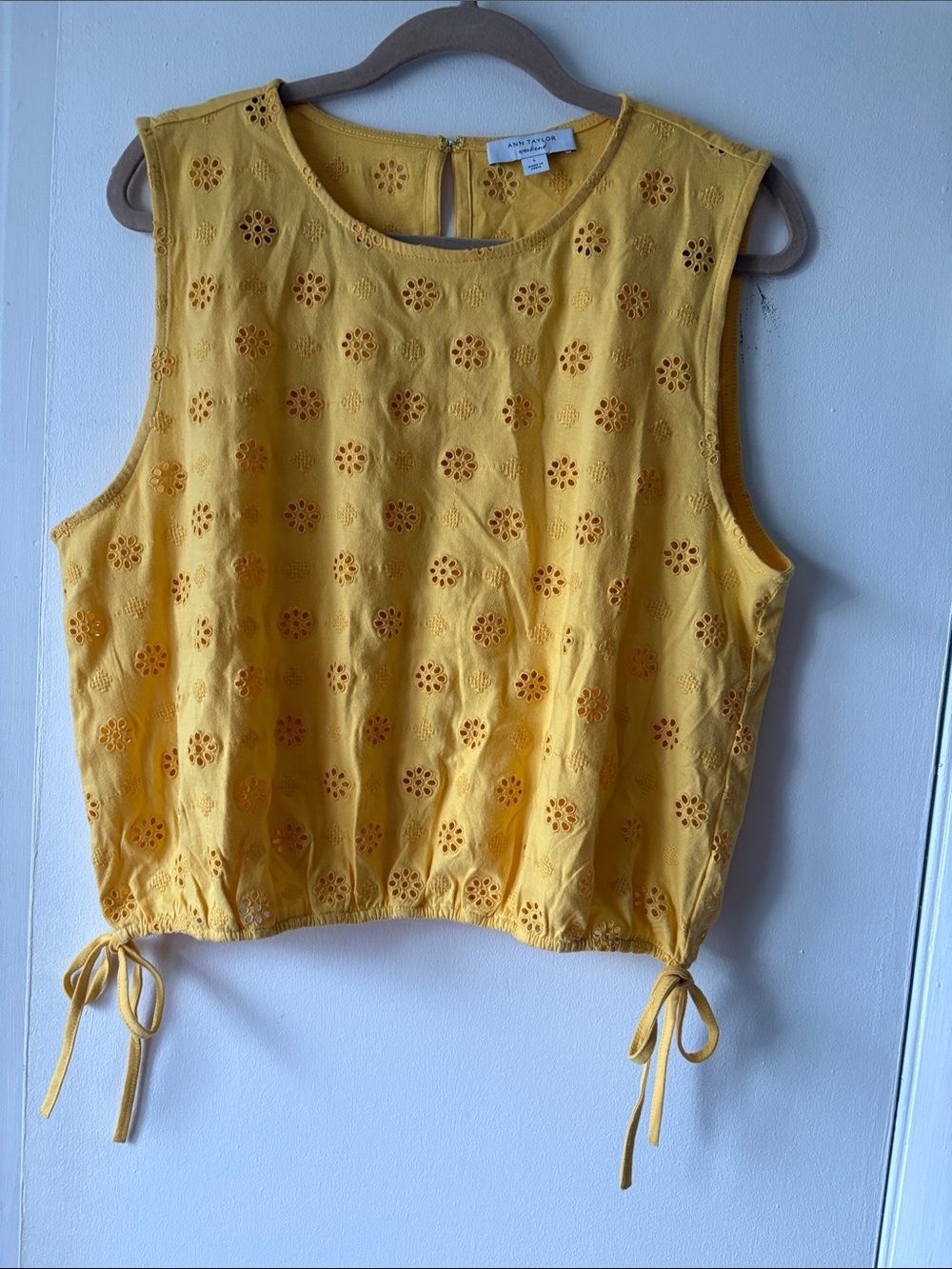 Ann Taylor Eyelet Tie-Hem Sleeveless Top - Yellow